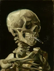 Schedel van een skelet met brandende sigaret, ca. 1886