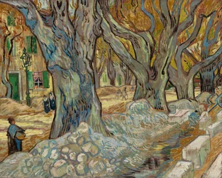 De grote platanen (Wegwerkers in Saint-Rémy)