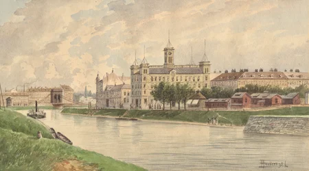 De Weissgärber Lände in Wenen met het Donau-stoomschipgebouw