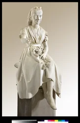 Portret van Markiezin Virginia Busti Porro als jong meisje of jonge dame die een bloem aanbiedt