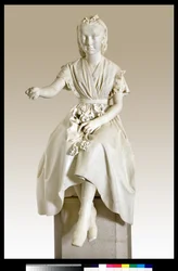 Portret van markiezin Virginia Busti Porro als jong meisje of jonge dame die een bloem aanbiedt