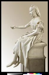 Portret van Markiezin Virginia Busti Porro als jong meisje of jonge dame die een bloem aanbiedt