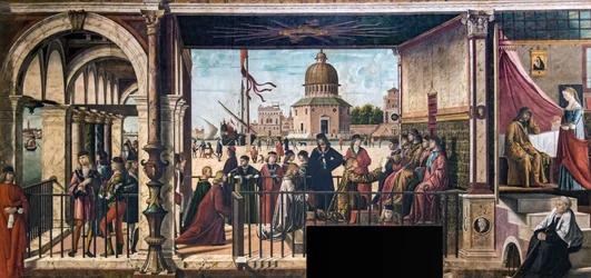 Aankomst van de Engelse ambassadeurs aan het hof van de koning van Bretagne (detail)
