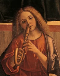 Minstreel engel, detail van Presentatie van Jezus in de Tempel