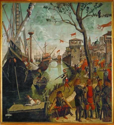 De aankomst van de pelgrims in Keulen (schilderij op doek)