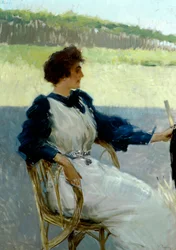 Portret van dame buiten door Vittorio Matteo Corcos (1859-1933)