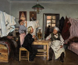 Bij de samovar, door Makovsky, Vladimir Yegorovich (1846-1920)