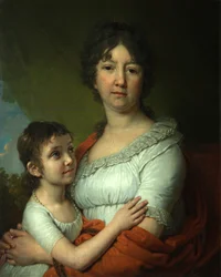 Portret van A.E. Labzina en haar pleegdochter S.A. Mudrova, 1803