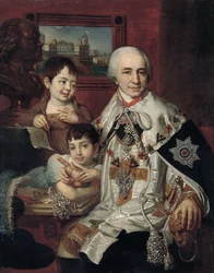 Portret van Admiraal Graaf Grigory Grigoryevich Kushelev 1754-1833 met kinderen, 1801