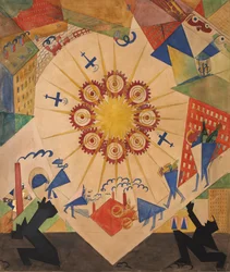 Beloofde Land. Decorontwerp voor het toneelstuk Mystery-Bouffe door Vladimir Mayakovsky, 1919