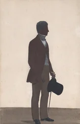 Een jonge man, staand, volledige lengte silhouet, profiel naar rechts, 1850