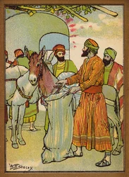 Het vinden van het geld in de zak (kleur litho)