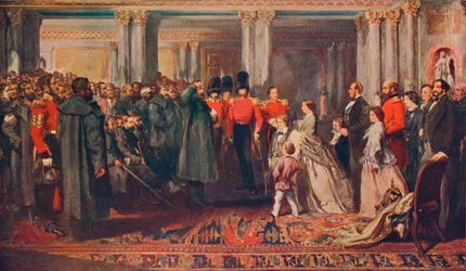 Koningin Victoria reikt medailles uit aan de Garde na de Krimoorlog, 1856 1906