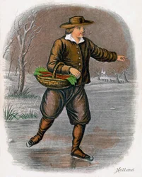 Nederlandse Man Schaatsend met een Mand Groenten, 1809