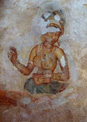 Sri Lanka, Fresco van meisjes in het Sigiriya archeologisch complex (UNESCO Werelderfgoedlijst)