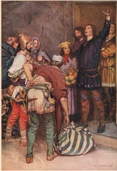 Hamlet verwelkomt de reizende spelers in Elsinore, uit 