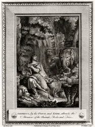 Orpheus, door zijn stem en lier, trekt de aandacht van de dieren, rotsen en bomen, 1774
