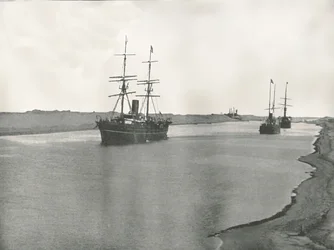 Schepen op het Suezkanaal, Kantara, Egypte, 1895
