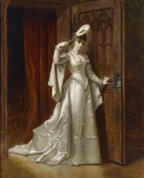 Elegante dame in witte damastjurk