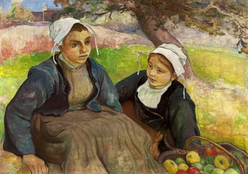 Twee Bretonse vrouwen met een mand appels