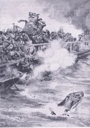 Sevastopol: De terugtocht over de brug van boten, illustratie uit Britse gevechten op land en zee, 1915