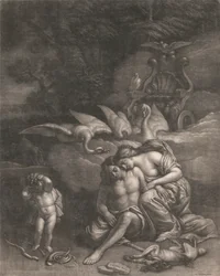 Adonis sterft in de armen van Venus