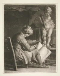 Jonge Man met een Standbeeld van Cupido