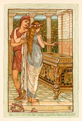 Pandora verwondert zich over de doos (kleurenlitho)