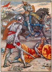 Sir Lancelot verbiedt Sir Bors de koning te doden (kleurenlitho)