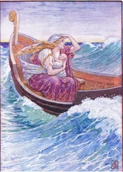 Twee dagen en twee nachten werd de boot heen en weer geslingerd, illustratie uit Het Verhaal van Griekenland, 1930s