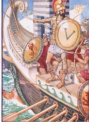 Hij werd een doelwit voor elke pijl, illustratie uit The Story of Greece, 1930s