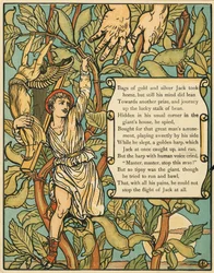 Jack daalt de Bonenstaak af uit Jack en de Bonenstaak pub. 1875 kleurenlithografie, 1875