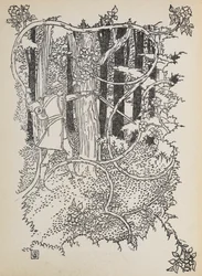 Prins Charmant baant zich een weg door het overwoekerde bos naar Doornroosje.