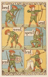 Rijmwoorden eindigend op de letter T. Een jongen met een boog en pijl. De Gouden primer.