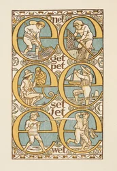 Rijmende woorden die het gebruik van de letter E illustreren. De Gouden primer.