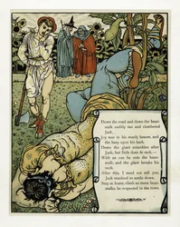 De reus breekt zijn nek, uit Het Blauwbaard Prentenboek, uitgegeven 1879