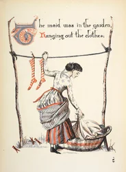 Het dienstmeisje was in de tuin de was aan het ophangen.
