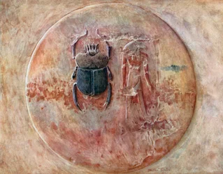 Khnum, Kepr, Ra, in het graf van Seti I in Thebe (kleurenlitho)