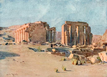 Het Ramesseum in Thebe (kleurenlitho)