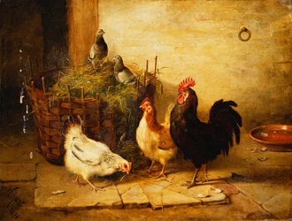 Gevogelte en Duiven in een Interieur