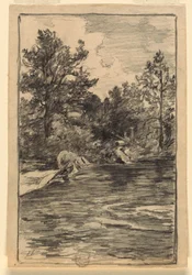 Tekening, Rivier en bomen, 1880-90