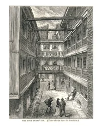 De Vier Zwanen Inn kort voor sloop, 1878