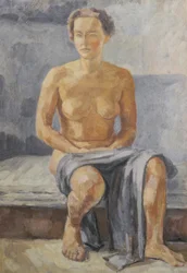 Zittende vrouwelijke naakt