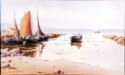 De vangst aan land brengen (mogelijk Cemaes Bay, Anglesey)