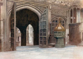 Ingang tot de kapel van Henry VIIe, Westminster Abbey (kleurenlitho)
