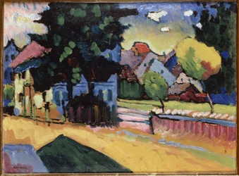 Landschap met groen huis