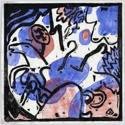 Drie ruiters in rood, blauw en zwart. Schilderij van Vassily Kandinsky