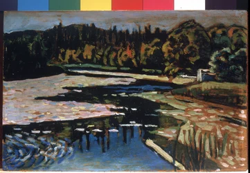 "Een rivier in de herfst" Schilderij van Vassily Kandinsky
