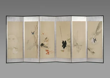 Vouwscherm: Bloemen van de twaalf maanden, ca. 1900 (inkt en kleur op papier)