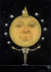 Jonglerende volle maan (potlood en kleurpotlood op papier) (paar van 150067)